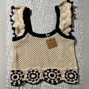 Pink Lily - Blu Pepper BE YOUR BEST BLACK MULTI FLORAL TRIM CROCHET TANK